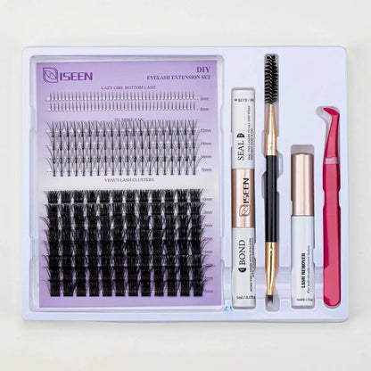 DIY Lash Extension Kit – Mix Styles Lash Clusters, Individual Lashes, Bond & Seal, Remover, Tweezers & Lash Brush for Easy Self-Application Makeup