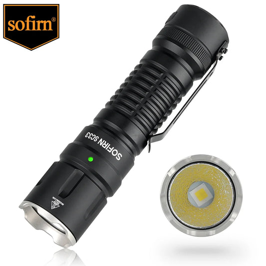 Sofirn SC33 XHP70.3 Tactical LED Flashlight - 5200 Lumens, USB-C Rechargeable 21700 Torch with Tail E-Switch for Outdoor Use