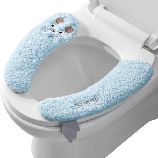 Thickened Warm Plush Toilet Seat Cover –  Adhesive, All-Season, Hand-Washable Polyester Bathroom Cushion