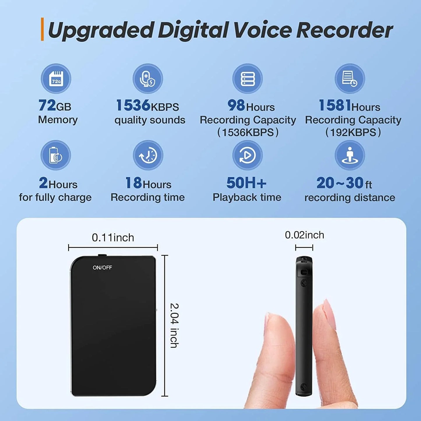 72GB Mini Digital Discreet Voice Recorder — Compact Hidden Audio Recorder for Kids & Kindergarten Use