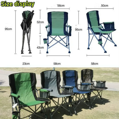 Outdoor Folding Fishing Chair – Large Camping Chair with Backrest, Armrests & Cup Holder