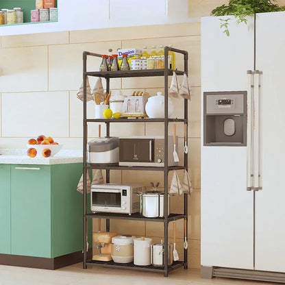 Multilayer Kitchen Shelving - Floor to Ceiling Microwave Oven and Pot Storage Shelf, Multifunctional Household Organizer