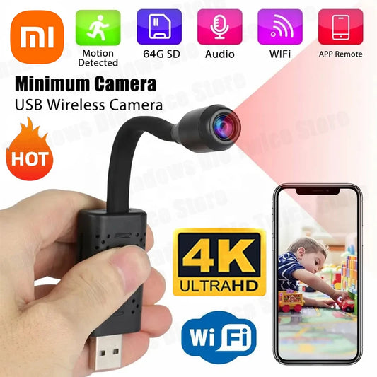 Xiaomi WiFi 4K Mini USB Surveillance Camera – Flexible Lens Security Camcorder with Motion Detection and Video Recording