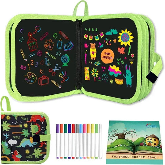 Erasable Doodle Book for Kids – Reusable Drawing Pad with 12 Watercolor Pens, Preschool Painting & Writing Set