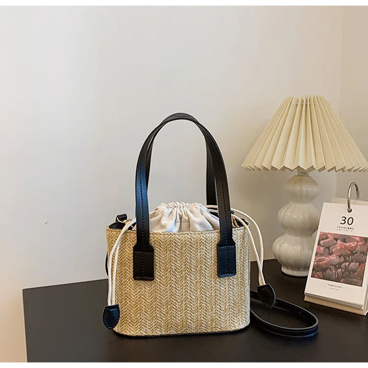 Fashion Straw Bucket Crossbody Bag – Women’s Summer Beach & Travel Shoulder Handbag