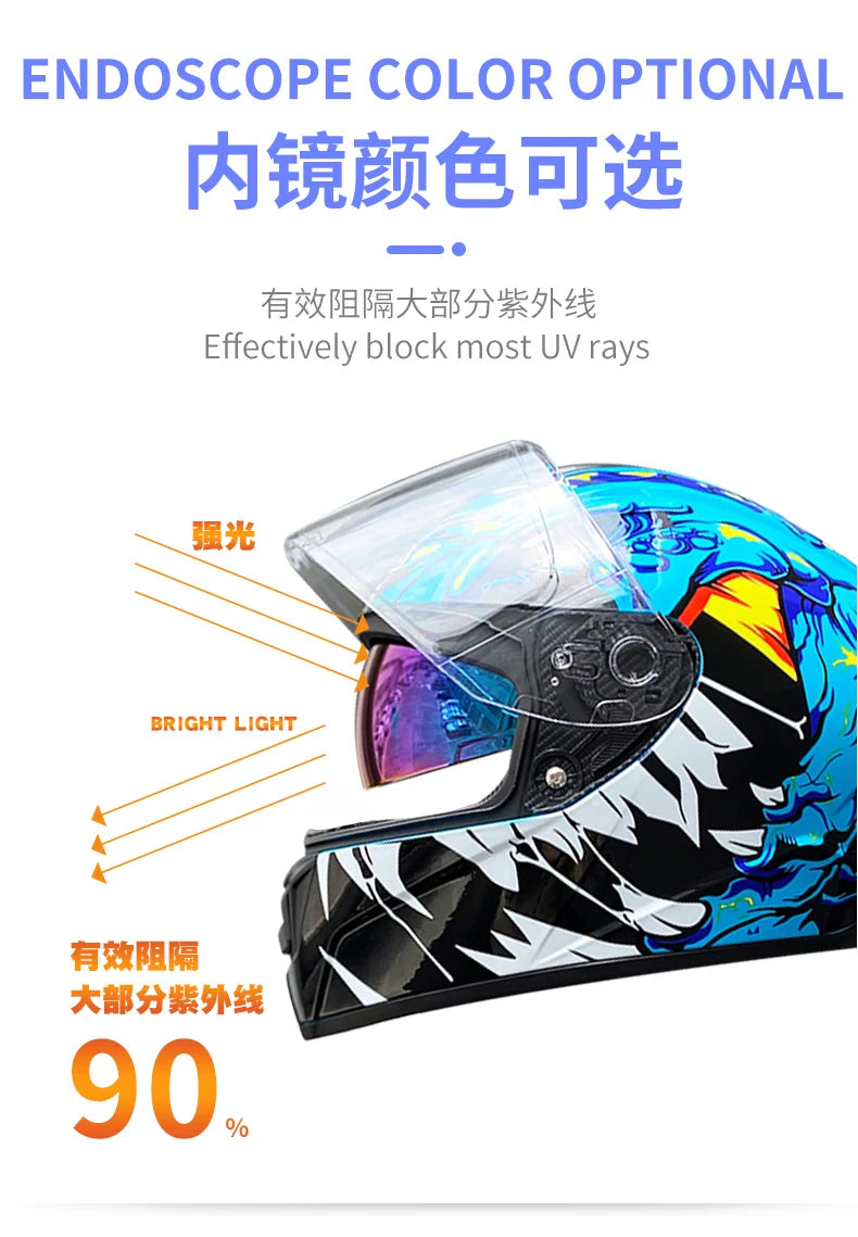 Full-Face Motorcycle Helmet — Winter Warm Double Visor Racing & Sports Motorbike Helmet