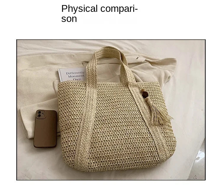 Elegant Straw Woven Handbag – Women’s Retro Beach & Casual Tote Top-Handle Shoulder Bag 2024