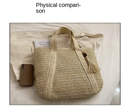 Elegant Straw Woven Handbag – Women’s Retro Beach & Casual Tote Top-Handle Shoulder Bag 2024