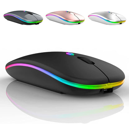 LED Wireless Mouse - USB Rechargeable, Bluetooth-Compatible RGB Ergonomic Silent Mouse with Backlight for Laptop, PC, iPad