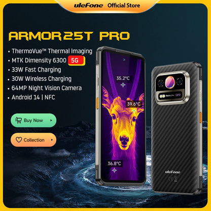 Ulefone Armor 25T Pro 5G Rugged Smartphone – Thermal Imaging, Night Vision, Android 14, 64MP Camera, NFC, Waterproof, 33W Charging