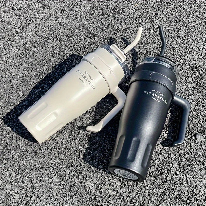 Large Capacity 38.55oz Stainless Steel Water Cup — Car & Office Insulated Straw Tumbler