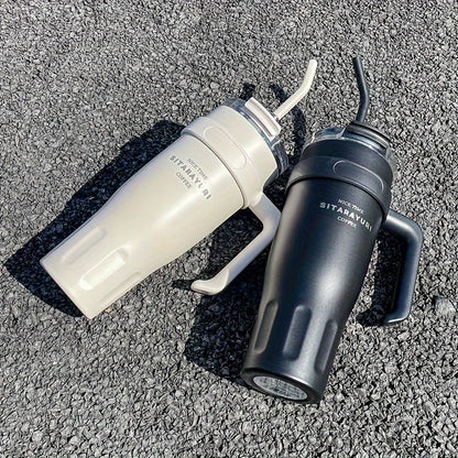 Large Capacity 38.55oz Stainless Steel Water Cup — Car & Office Insulated Straw Tumbler