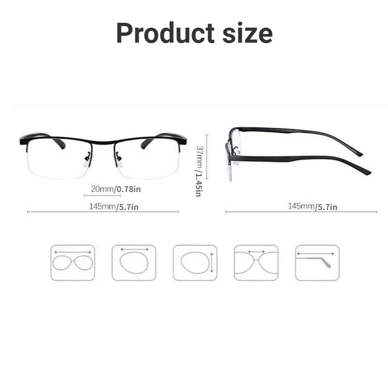 Progressive Multifocal Reading Glasses – Anti-Blue Light Half Frame Bifocal Eyewear for Men & Women +1.00 to +4.00