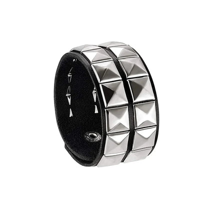New Punk Fashion Black Leather Cuff Bracelet for Men & Women - Rivets Stud Charm Wristband Bangle, Gothic Jewelry 2024