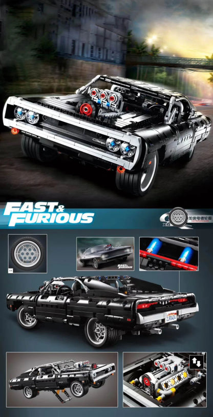 1077PCS Dodge Charger Racing Car Building Blocks – Fast and Furious Model, Assemble Bricks Toy for Kids, Boys & Adults Gifts