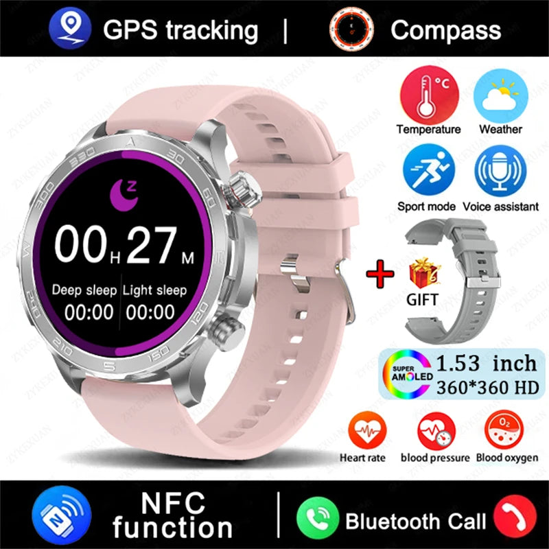 2025 New Bluetooth Call Smartwatch for Men – Huawei Compatible, AMOLED HD Large Screen, Heart Rate, NFC, IP68 Waterproof, GPS Sports Watch