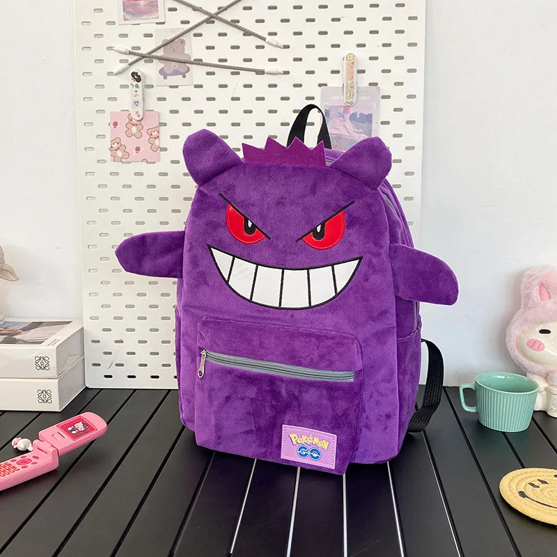 Pokemon Gengar & Pikachu Plush Backpack – Cute Kawaii Cartoon Bag, Large Storage for Anime Lovers & Couple Gifts