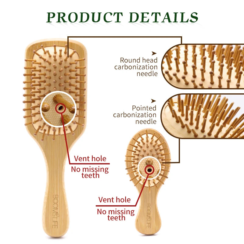Bamboo Hair Brush for Women – Wide Tooth Styling Comb, Scalp Massage Brush for Smooth Hair & Barber Use