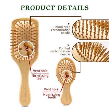 Bamboo Hair Brush for Women – Wide Tooth Styling Comb, Scalp Massage Brush for Smooth Hair & Barber Use