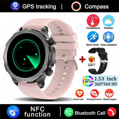2025 New Bluetooth Call Smartwatch for Men – Huawei Compatible, AMOLED HD Large Screen, Heart Rate, NFC, IP68 Waterproof, GPS Sports Watch