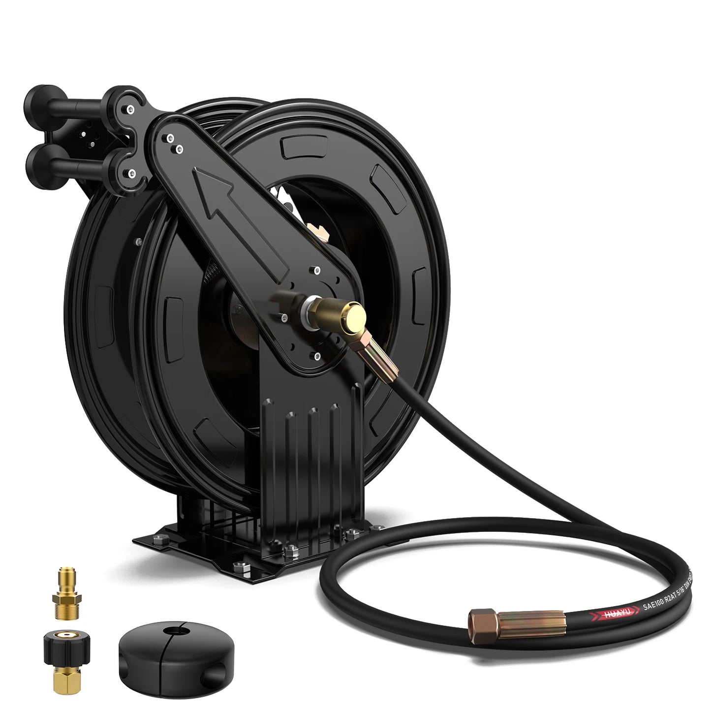 50FT Auto-Retractable Pressure Washer Hose Reel – Heavy Duty 300 PSI Steel Dual Arm Hose for Power Washers