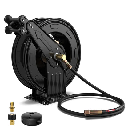 50FT Auto-Retractable Pressure Washer Hose Reel – Heavy Duty 300 PSI Steel Dual Arm Hose for Power Washers