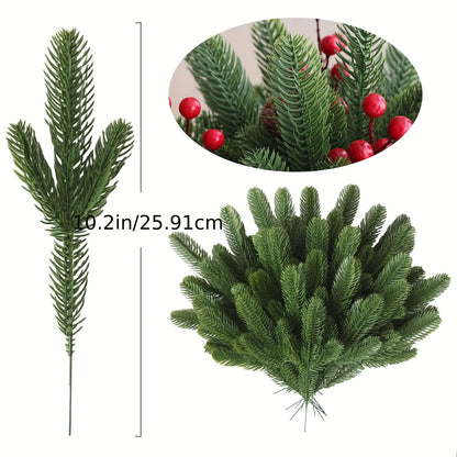 20pcs Artificial Green Pine Branches – DIY Christmas Tree & Winter Home Decor