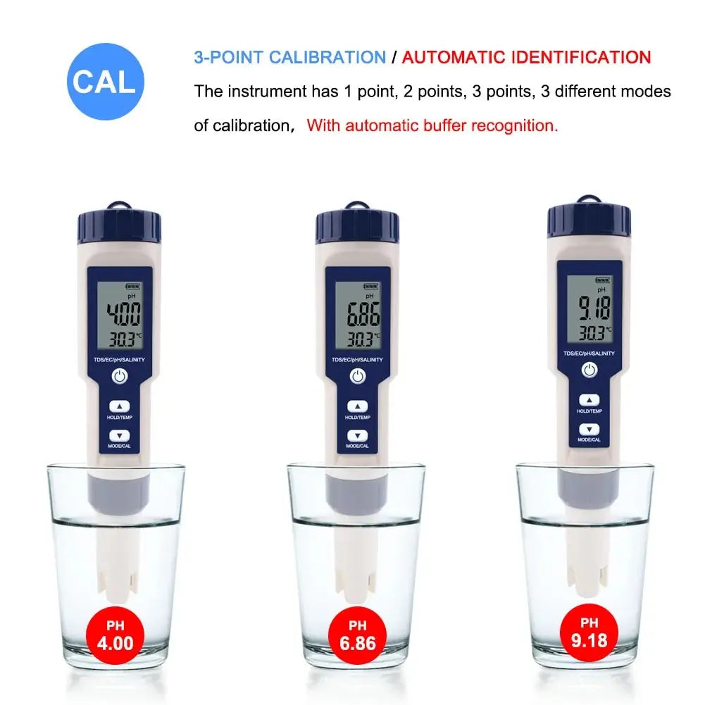 Yieryi TDS, EC, PH, Salinity & ORP Meter - H2, S.G, TEMP Water Quality Monitor for Pools & Aquariums
