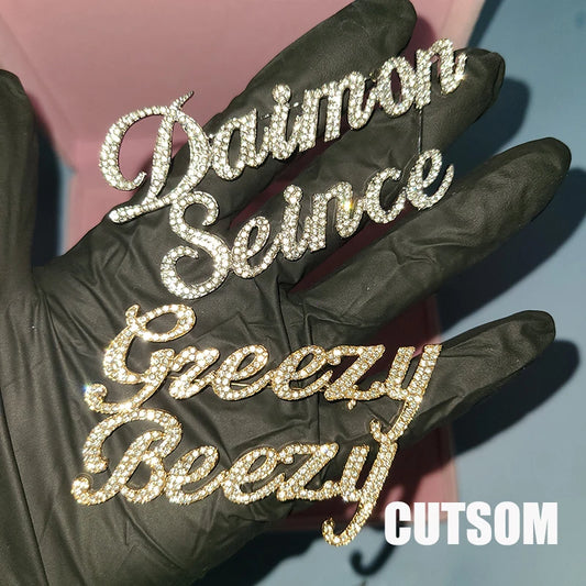 Rhinestone Customized Name Brooch – Handmade Custom Name Plate Pins for Birthday, Wedding & Party Badges