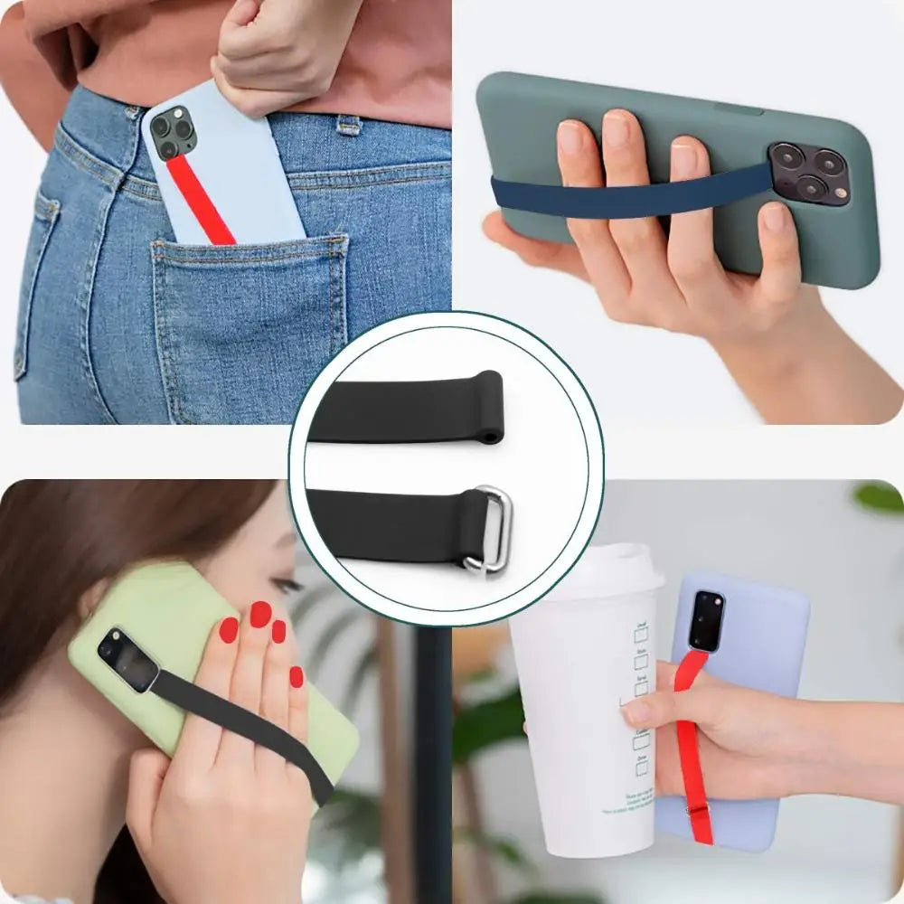 Flexible Elastic Silicone Phone Straps: Secure Hand Grip for iPhone, Samsung, Huawei & Xiaomi - Wristband Finger Ring Holder