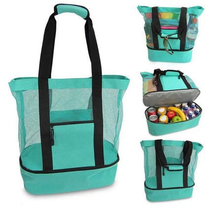 Women’s Waterproof Picnic & Beach Tote Bag – Double Layer Transparent Mesh Insulated Shopping Bag