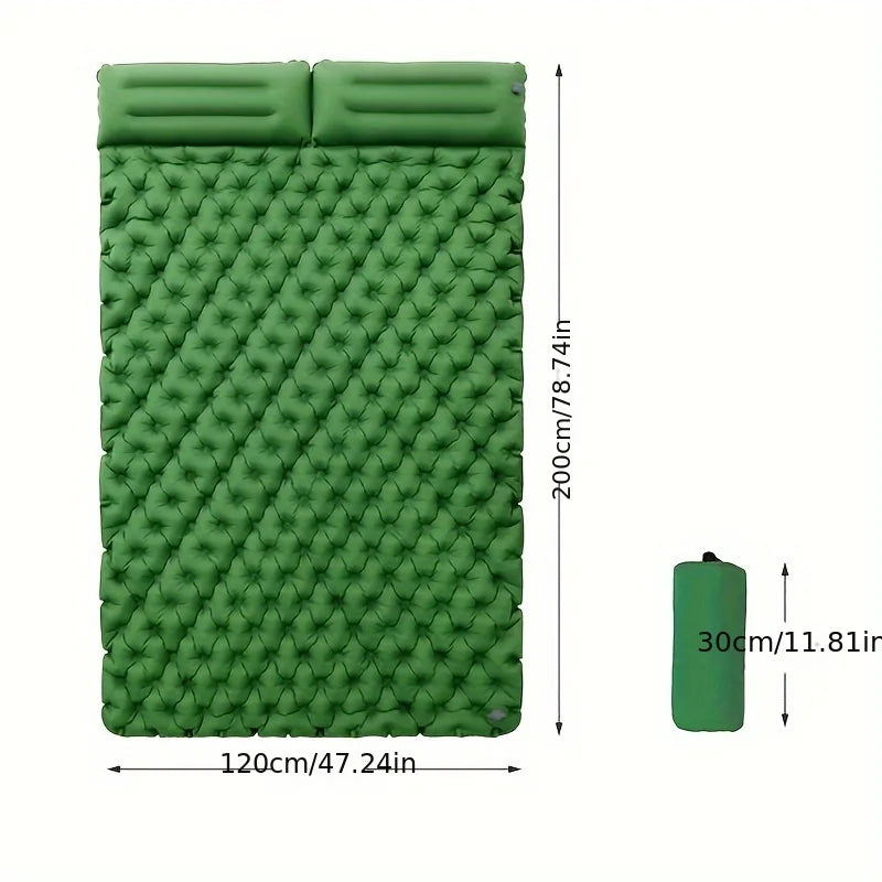 Double Inflatable Camping Mattress with Built-in Pillow Pump - Outdoor Air Sleeping Pad for Backpacking and Hiking