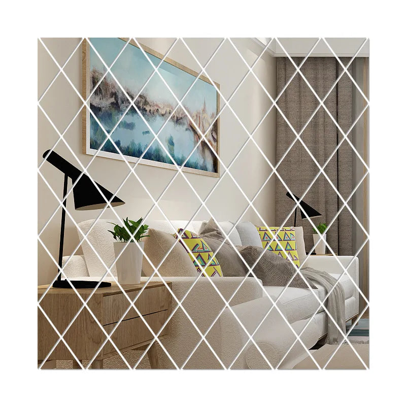 3D Diamond Acrylic Mirror Wall Sticker – Removable Decorative Glass Tiles (17pcs)