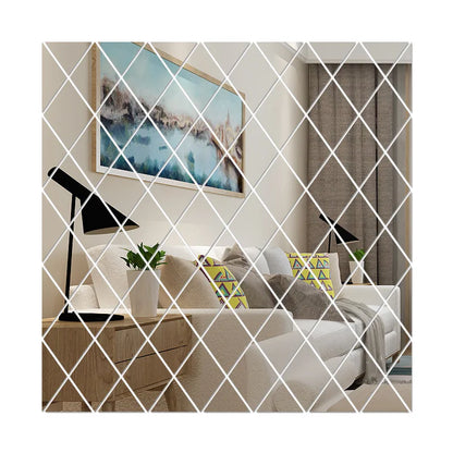 3D Diamond Acrylic Mirror Wall Sticker – Removable Decorative Glass Tiles (17pcs)