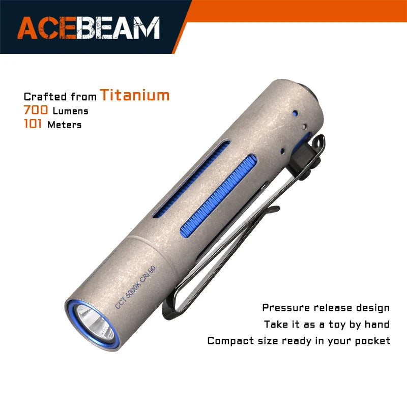 ACEBEAM Rider RX 2.0 Titanium LED Flashlight — 700 Lumens EDC AA Flashlight with Bolt-Action Design, IP68 Waterproof