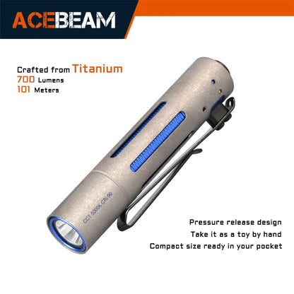 ACEBEAM Rider RX 2.0 Titanium LED Flashlight — 700 Lumens EDC AA Flashlight with Bolt-Action Design, IP68 Waterproof