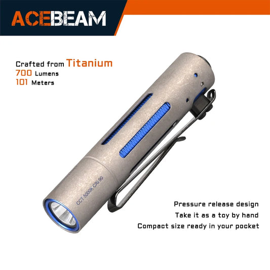 ACEBEAM Rider RX 2.0 Titanium LED Flashlight — 700 Lumens EDC AA Flashlight with Bolt-Action Design, IP68 Waterproof