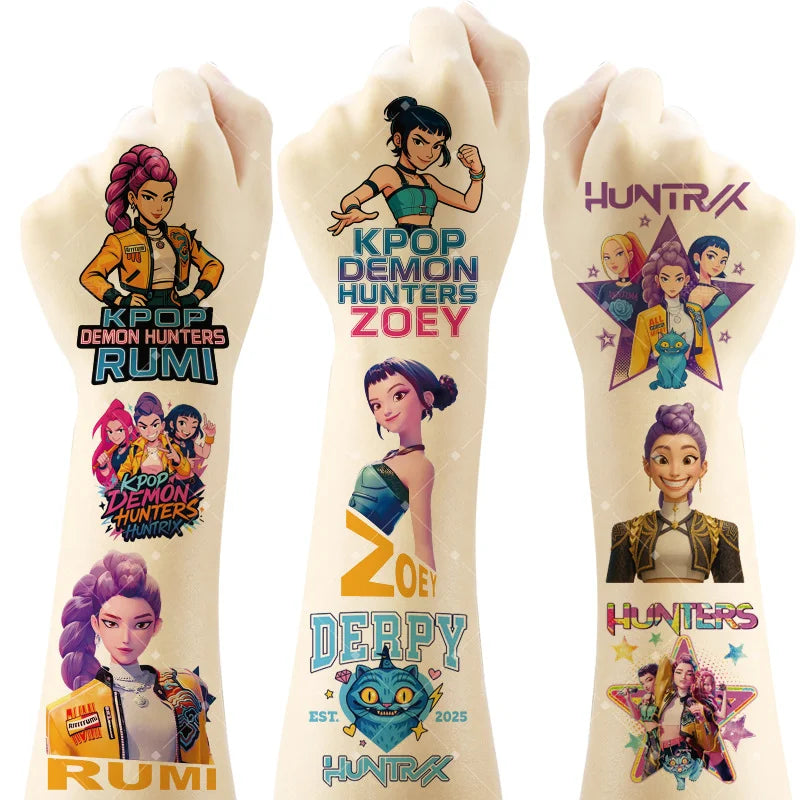 20PCS K-Pop Demon Hunters Temporary Tattoo Stickers – Cute Waterproof Cartoon Party & Christmas Gift