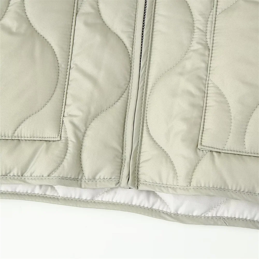 PB&ZA2024 Women's Autumn Cotton Jacket – Quilted Coat with Round Neck, Loose Fit & Pocket Decoration