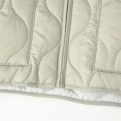 PB&ZA2024 Women's Autumn Cotton Jacket – Quilted Coat with Round Neck, Loose Fit & Pocket Decoration