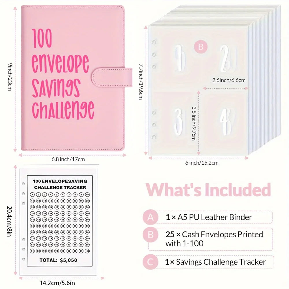 100 Envelopes Money Saving Challenge Binder – Password Lock Budget Organizer for Cash, Expense & Cost Management Notebook Binder
