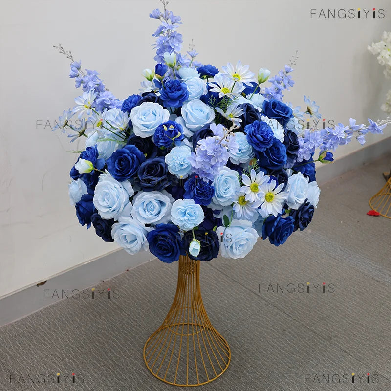 Large White/Blue Rose Flower Ball – 80-30cm Artificial Floral Bouquet for Wedding & Event Table Centerpiece Decoration