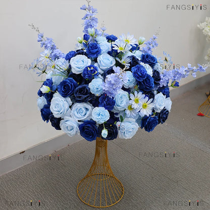 Large White/Blue Rose Flower Ball – 80-30cm Artificial Floral Bouquet for Wedding & Event Table Centerpiece Decoration