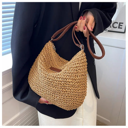 Straw Knitted Handbag – Women’s Woven Shoulder & Crossbody Beach Bag