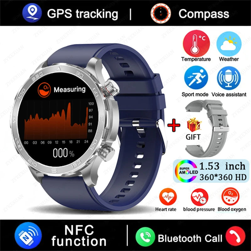 2025 New Bluetooth Call Smartwatch for Men – Huawei Compatible, AMOLED HD Large Screen, Heart Rate, NFC, IP68 Waterproof, GPS Sports Watch