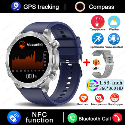 2025 New Bluetooth Call Smartwatch for Men – Huawei Compatible, AMOLED HD Large Screen, Heart Rate, NFC, IP68 Waterproof, GPS Sports Watch