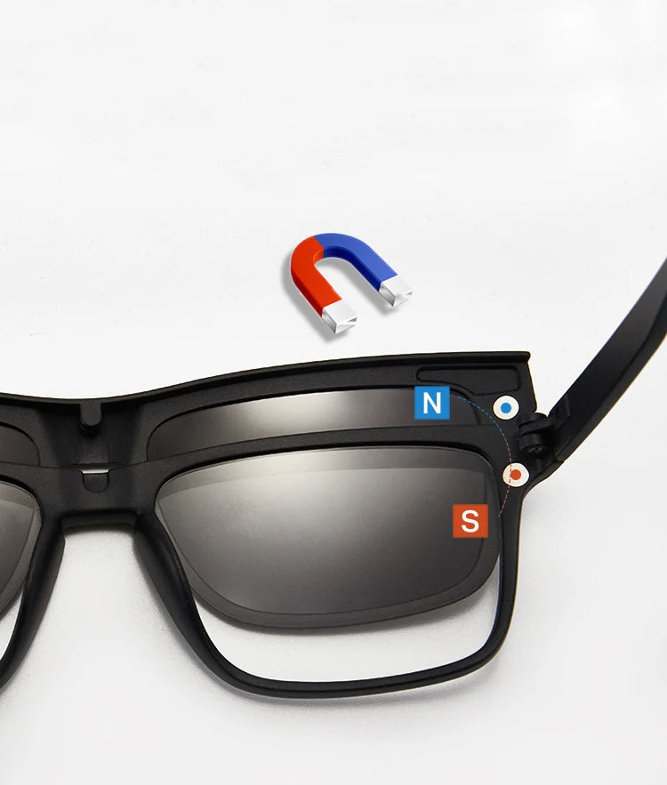 6-in-1 Polarized Magnetic Clip-On Sunglasses – Men & Women Sun Glasses with Frame & Bag