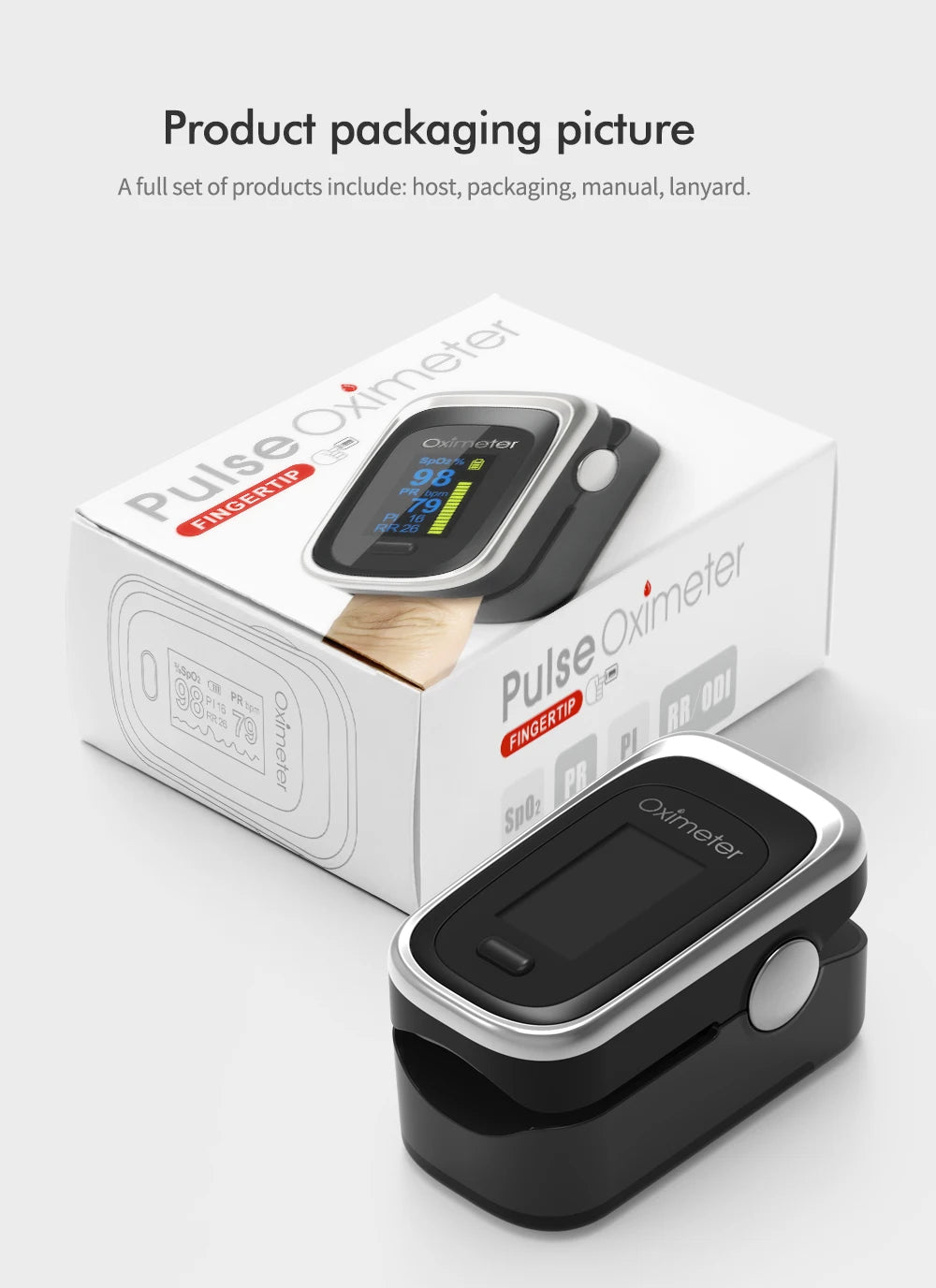 KIUZOU Finger Pulse Oximeter – SPO2, PR, PI, RR Blood Oxygen Monitor with OLED Display