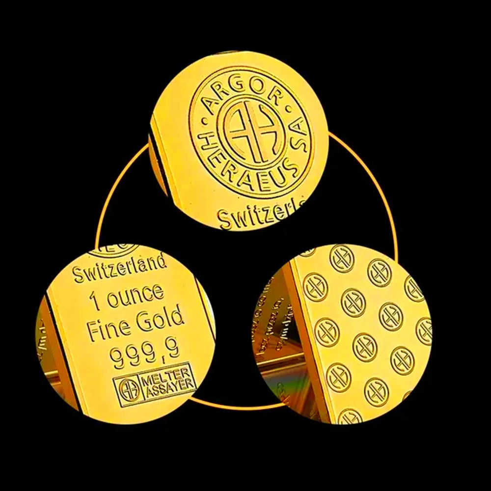 1 oz Swiss Argor Heraeus Gold Bar — 24K Gold Coin Bullion with Acrylic Seal & Unique Serial Number, Non-Magnetic