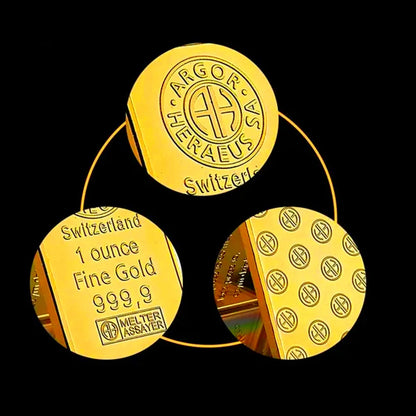 1 oz Swiss Argor Heraeus Gold Bar — 24K Gold Coin Bullion with Acrylic Seal & Unique Serial Number, Non-Magnetic